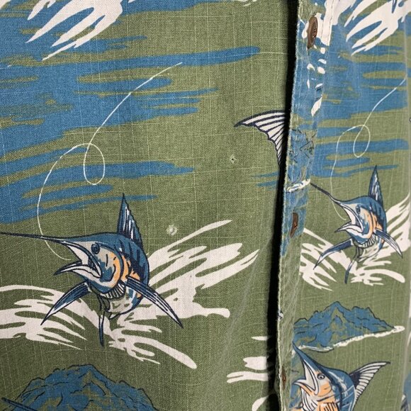 Croft & Barrow Hawaiian Shirt Marlin Fishing Short Sleeve Button Up Men's Size L - Picture 3 of 7